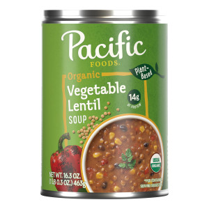 Pacific Foods® Organic Vegetable Lentil Soup, Plant Based, 16.3 oz Can (Case of 12)
