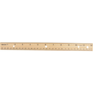 Three-Hole Punched Wood Ruler, Standard/Metric, 12 in (30 Cm) Long, Natural Wood, 36 Per Pack