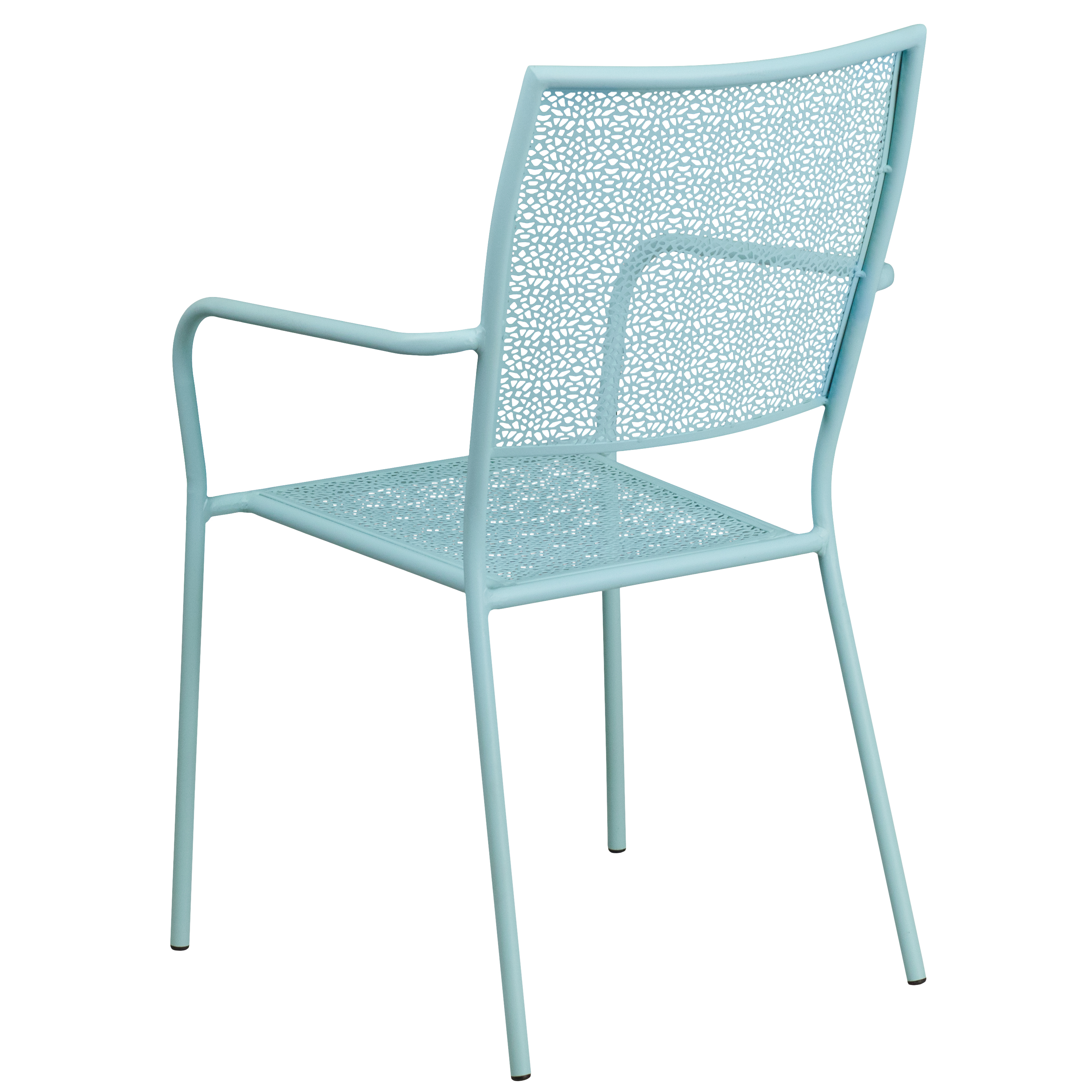 Commercial Grade Sky Blue Indoor-Outdoor Steel Patio Arm Chair with Square Back - Picture 28 of 61