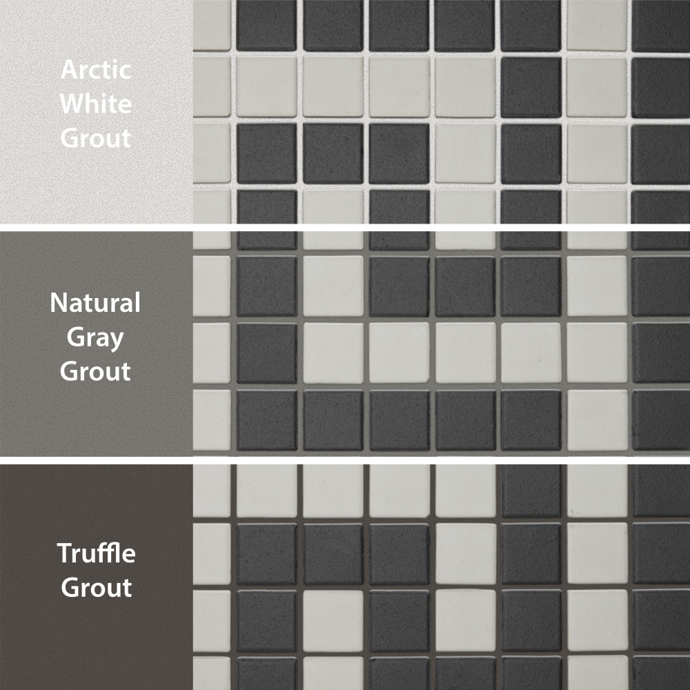 Sample – Gotham 1″ Greek Key Border Unglazed Black and White Porcelain Mosaic Tile