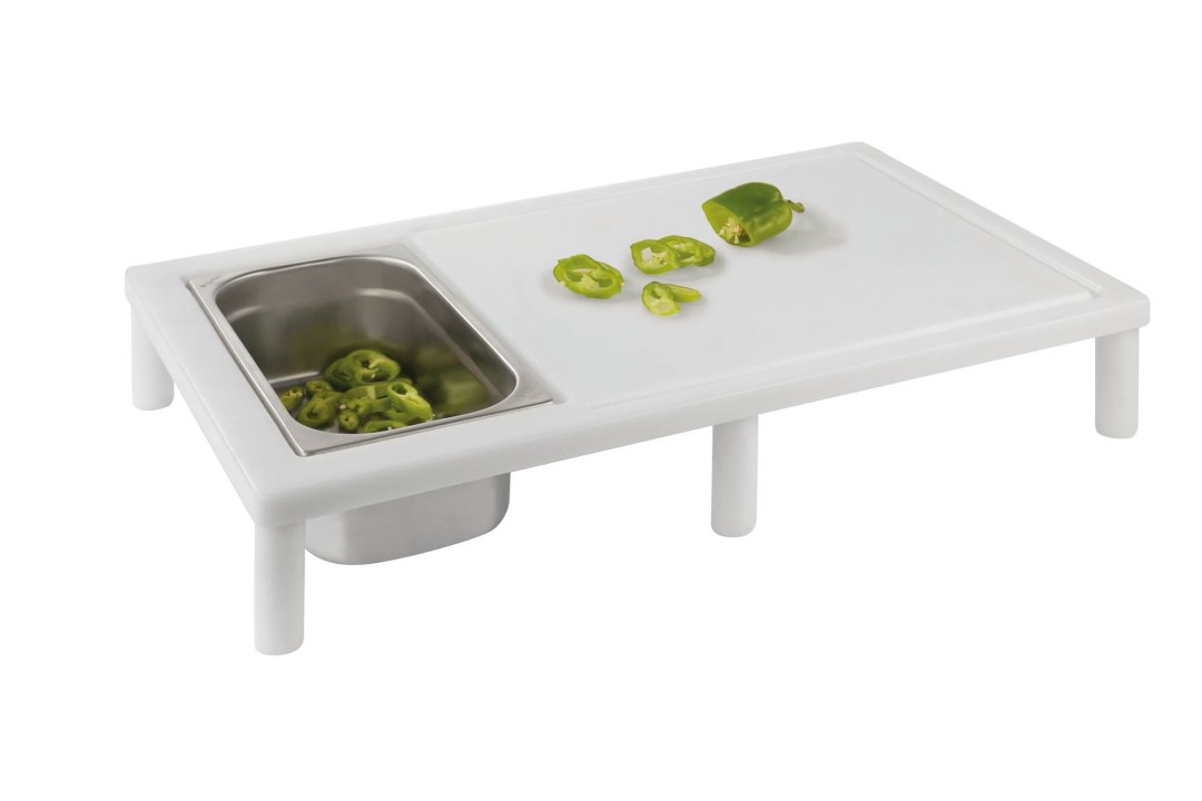 Cutting board table 65 x 40 cm high-density polyethylene in white with slot for GN 1/3 pan