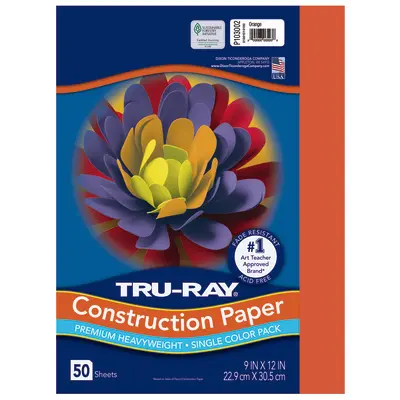 Tru-Ray Premium Heavyweight Construction Paper, Orange, 9"x 12", 50 Sheets