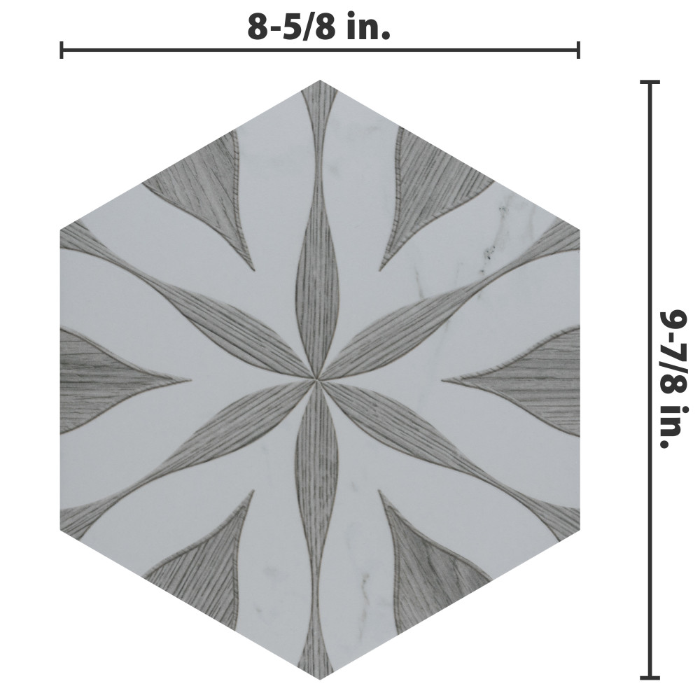 Llama Flower Loire Silver Smoke 8-5/8 in. x 9-7/8 in. Porcelain Floor and Wall Tile