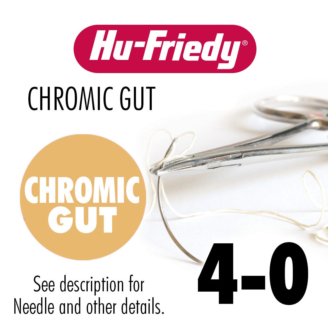 Hu-Friedy 4-0 Chromic Gut Sutures , C-6 Needle, 27"- 12/Box