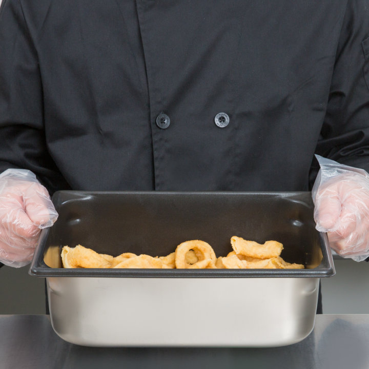 Half-size 4-inch-deep Super Pan V® stainless steel steam table pan with Steel Coat x3™ nonstick coating