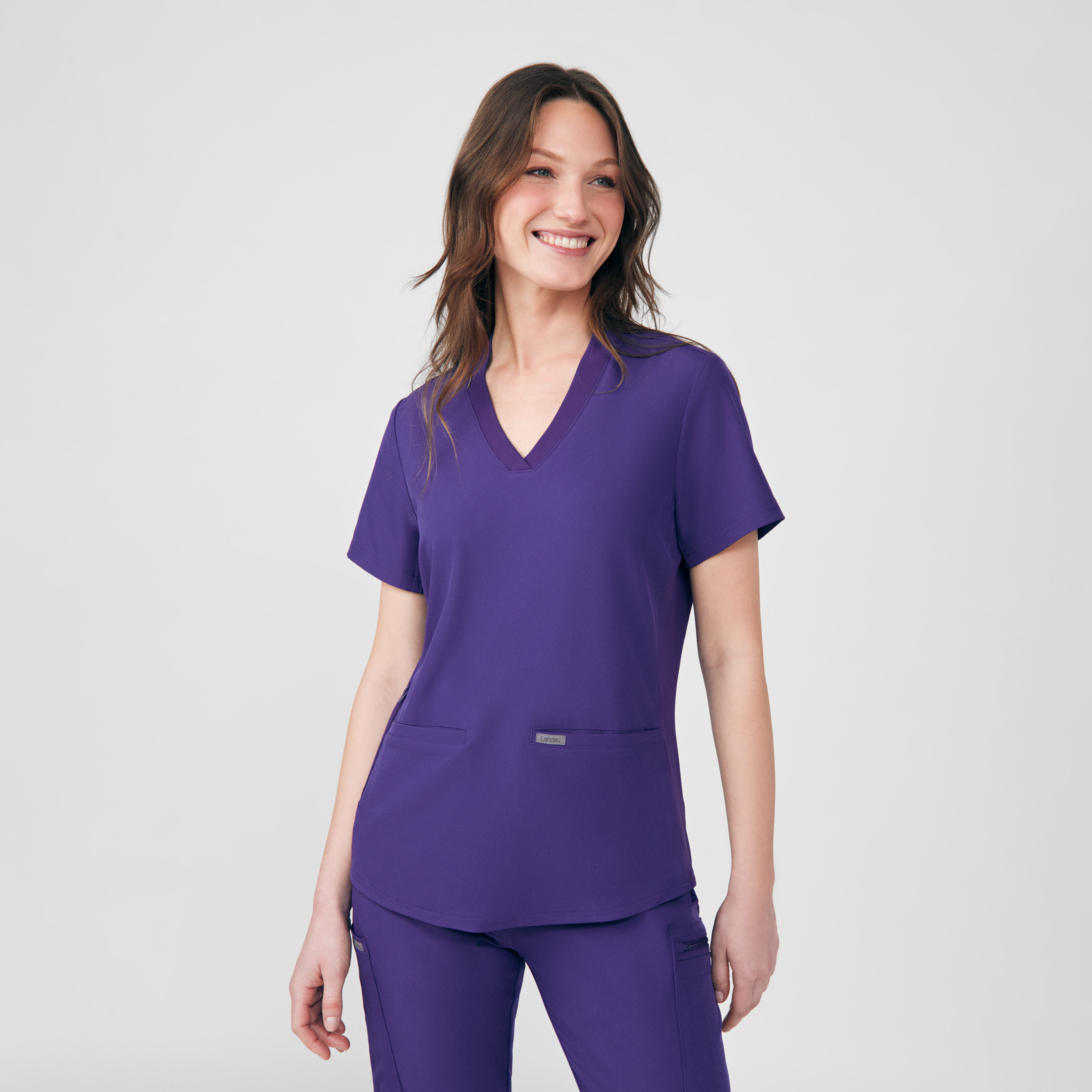 Landau Forward LT100 Women&#8216;s 4 Way Stretch 3-Pocket V-Neck Medical Scrub Top-Landau