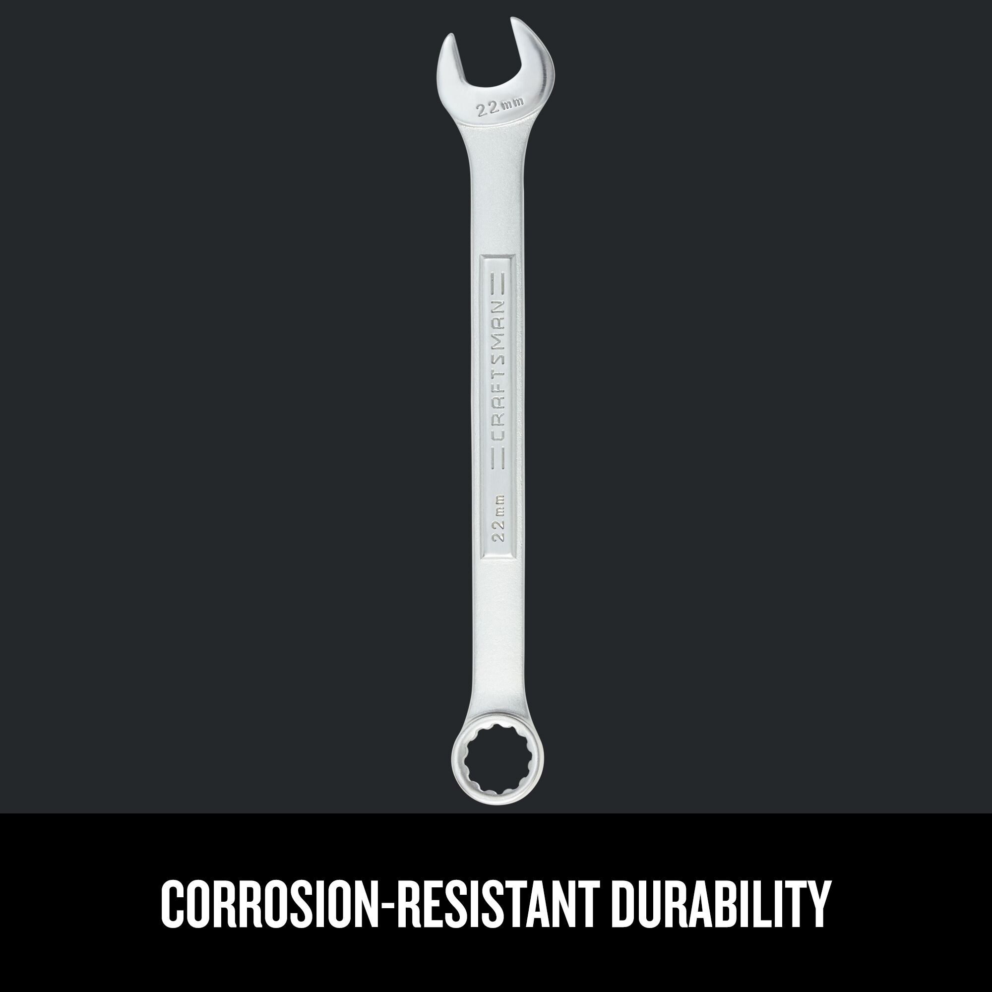 Front view of a single Craftsman Metric Combination Wrench showing corrosion-resistant durability.
