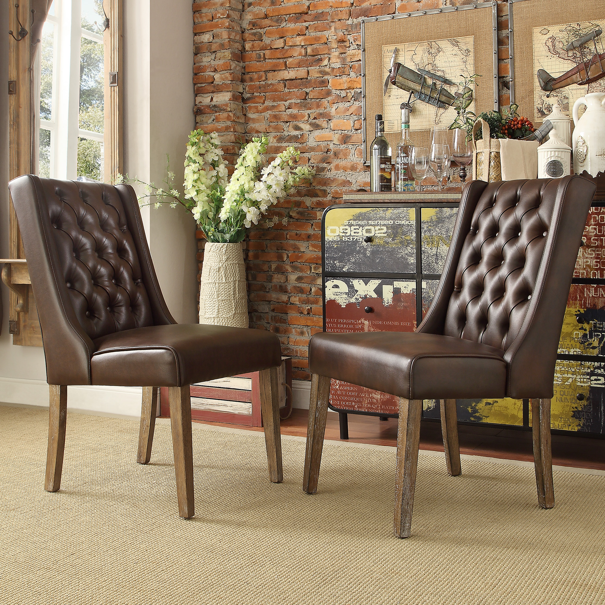 Tufted Wingback Hostess Chairs (Set of 2)
