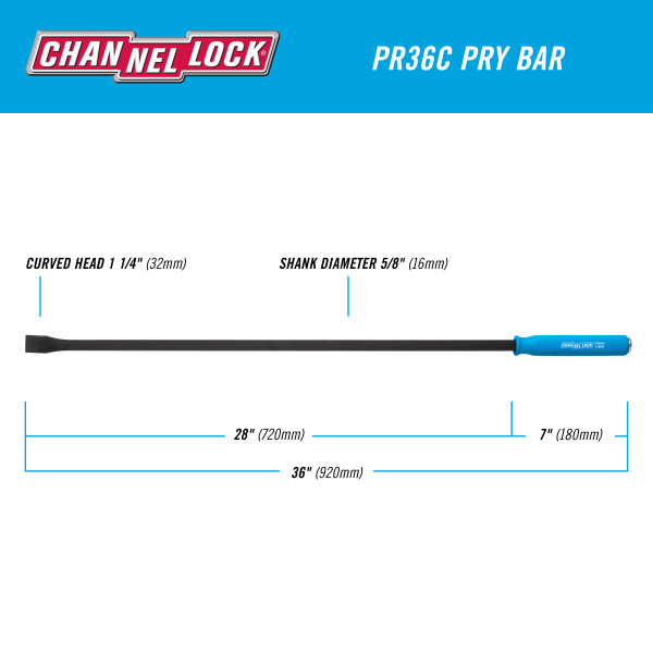 PR36C 11/4 x 28inch Professional Pry Bar, 36inch Overall Length