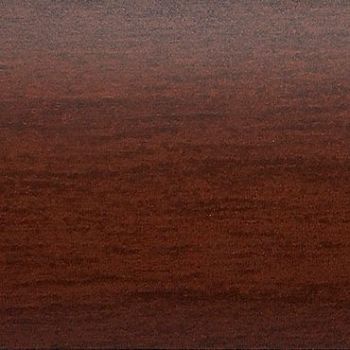 Dark reddish-brown wood surface (veneer) occupying the frame, showing fine horizontal grain and subtle sheen; flat tabletop under warm, diffuse lighting.