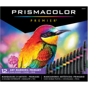 Premier® Dual-Ended Art Markers, Chisel Tip & Fine Tip, Primary Colors, 12 Count