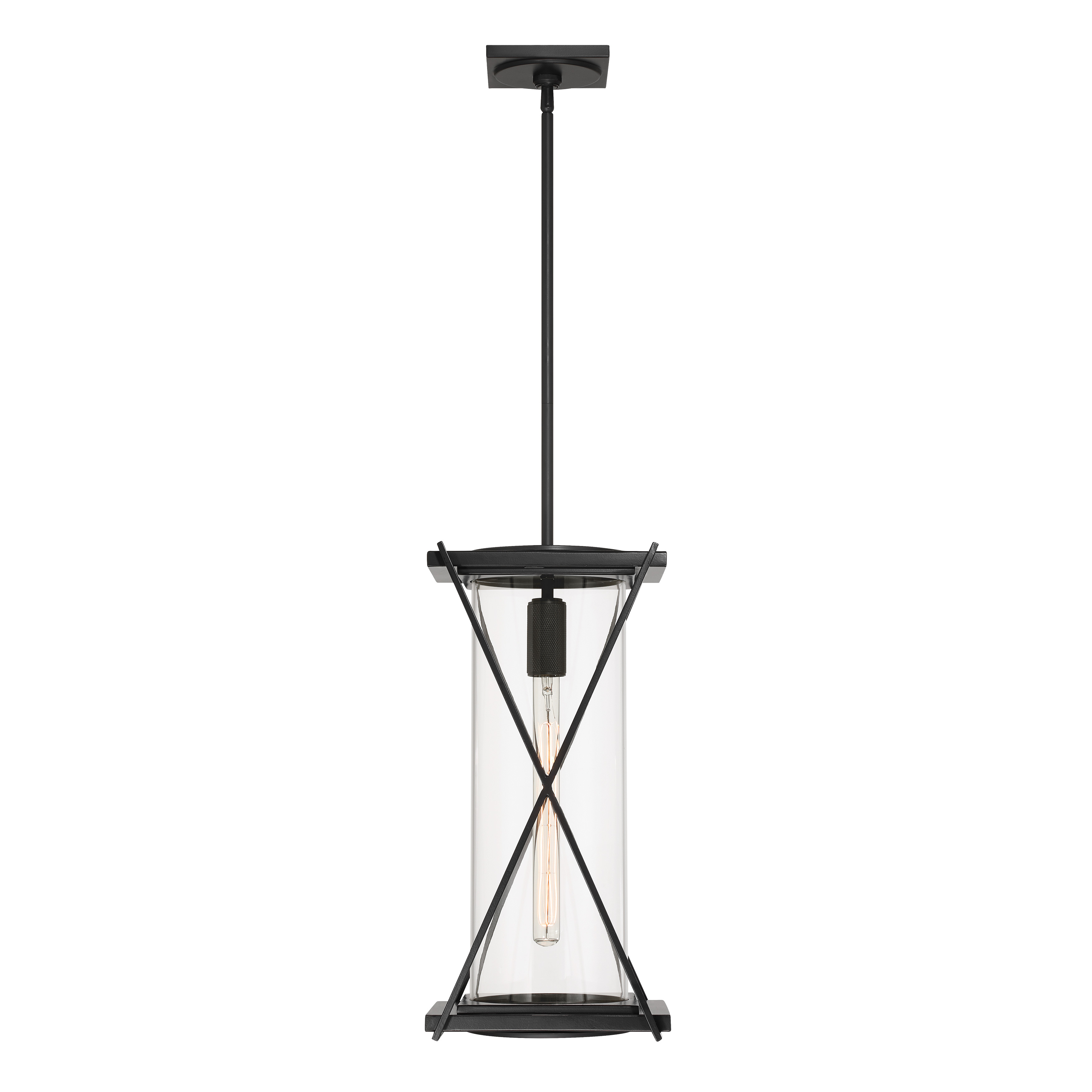 The Rockhill outdoor pendant combines contemporary design with weather-resistant aluminum construction. Its compact 9.5" width and clear glass shade make it ideal for covered outdoor spaces and entryways. - alternate view