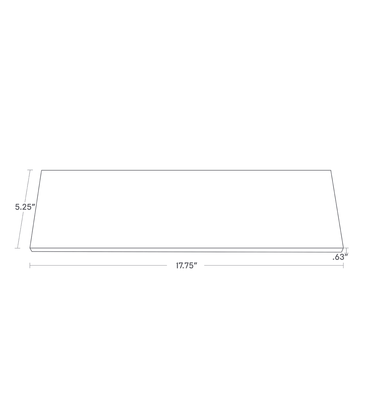 Dimension image for Replacement Wooden Top for Rolling Storage Cart showing a length of 17.75 inches, width of 5.25 inches and height of 0.63 inches.
