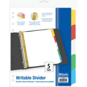 Paper Dividers with Writable Color Tabs, 5-Tab Set, White