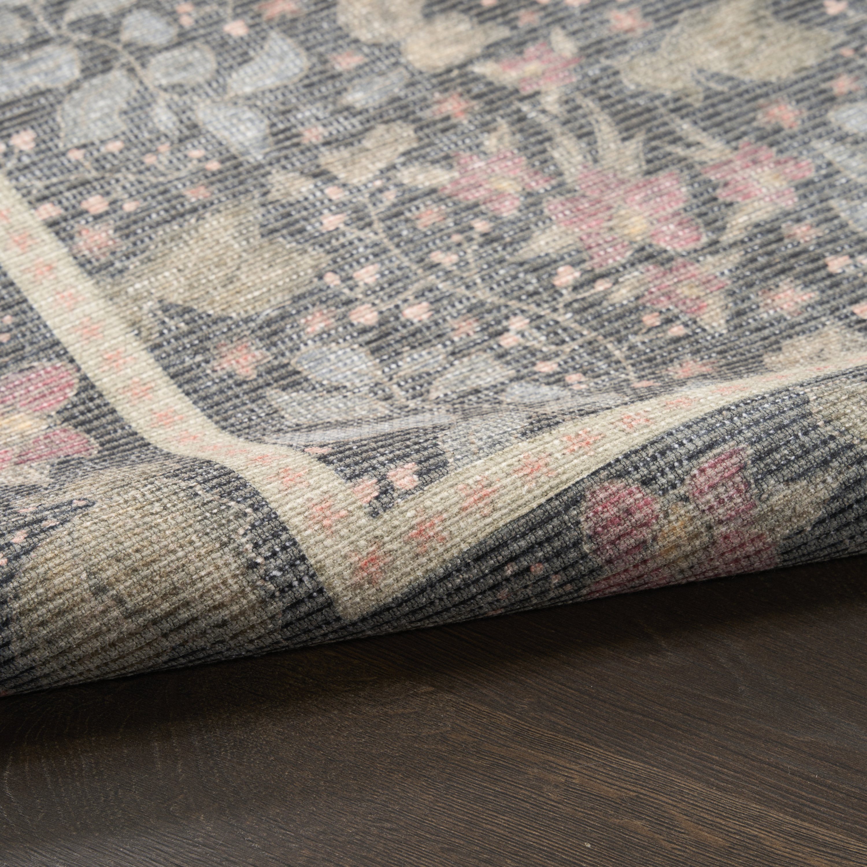 Nourison Botanical Washables 7'6" x 9'10" Charcoal Multicolor Farmhouse Indoor Rug