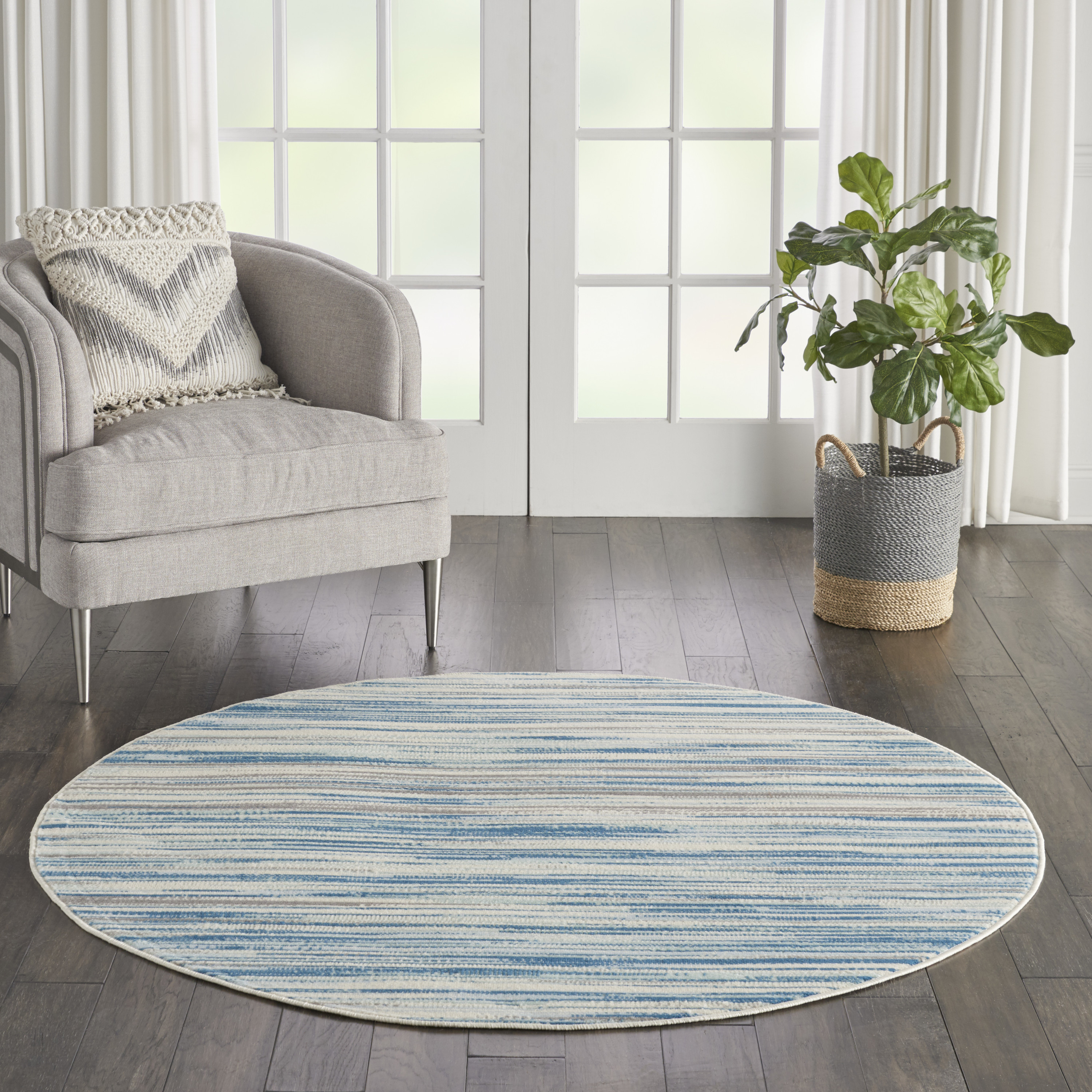 Nourison Jubilant 5'3" x Round Blue Modern Indoor Rug