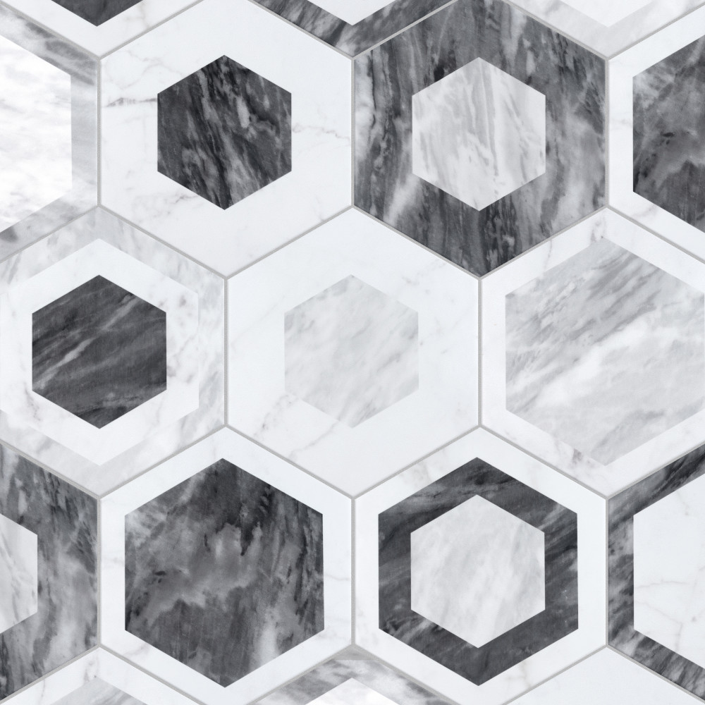 Classico Bardiglio Hex Geo 7x8 Hexagon Porcelain Floor and Wall Digital Pattern