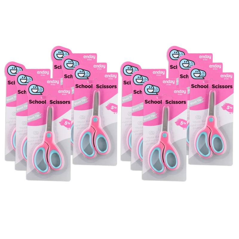 Soft Grip School Scissors, 5", Round Tip, Pink, 6 Per Pack, 2 Packs
