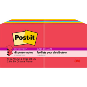 Super Sticky Dispenser Pop-up Notes, 3 in x 3 in, Playful Primaries Collection, 10 Pads