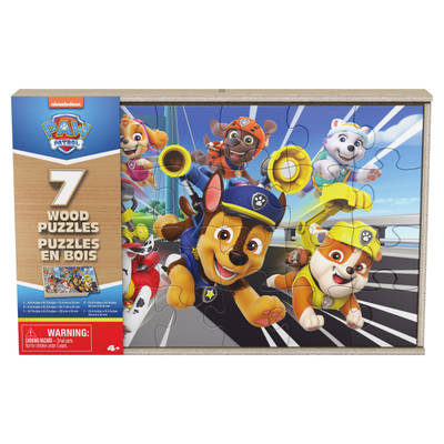 PAW Patrol Jigsaw Puzzles for Kids, Set of 7 Wood Puzzles with Storage Box, for Families and Kids Ages 4 and up