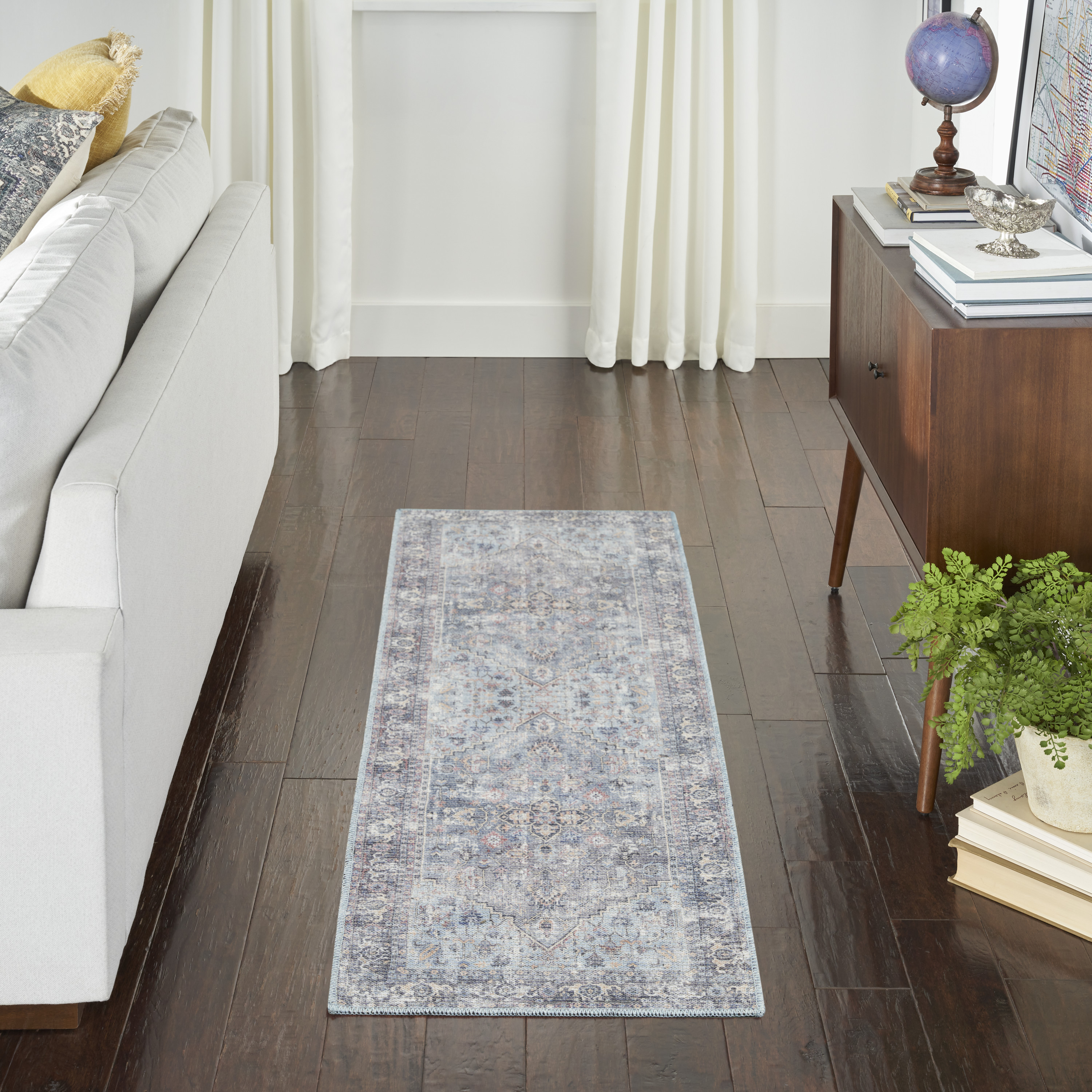 Nourison New Concept Washables 2'2" x 10' Light Grey Blue Vintage Indoor Rug