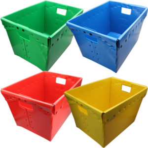 Primary Assorted Plastic Storage Postal Tote - 4 Pack