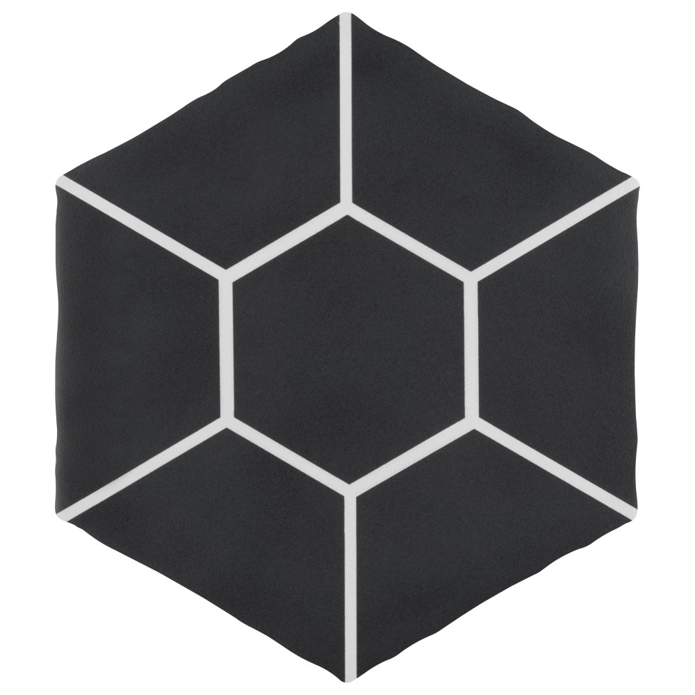 Palm Honeycomb Hex Black 5 7 8 In X 6 7 8 In Porcelain Floor And Wall Tile Merola Tile