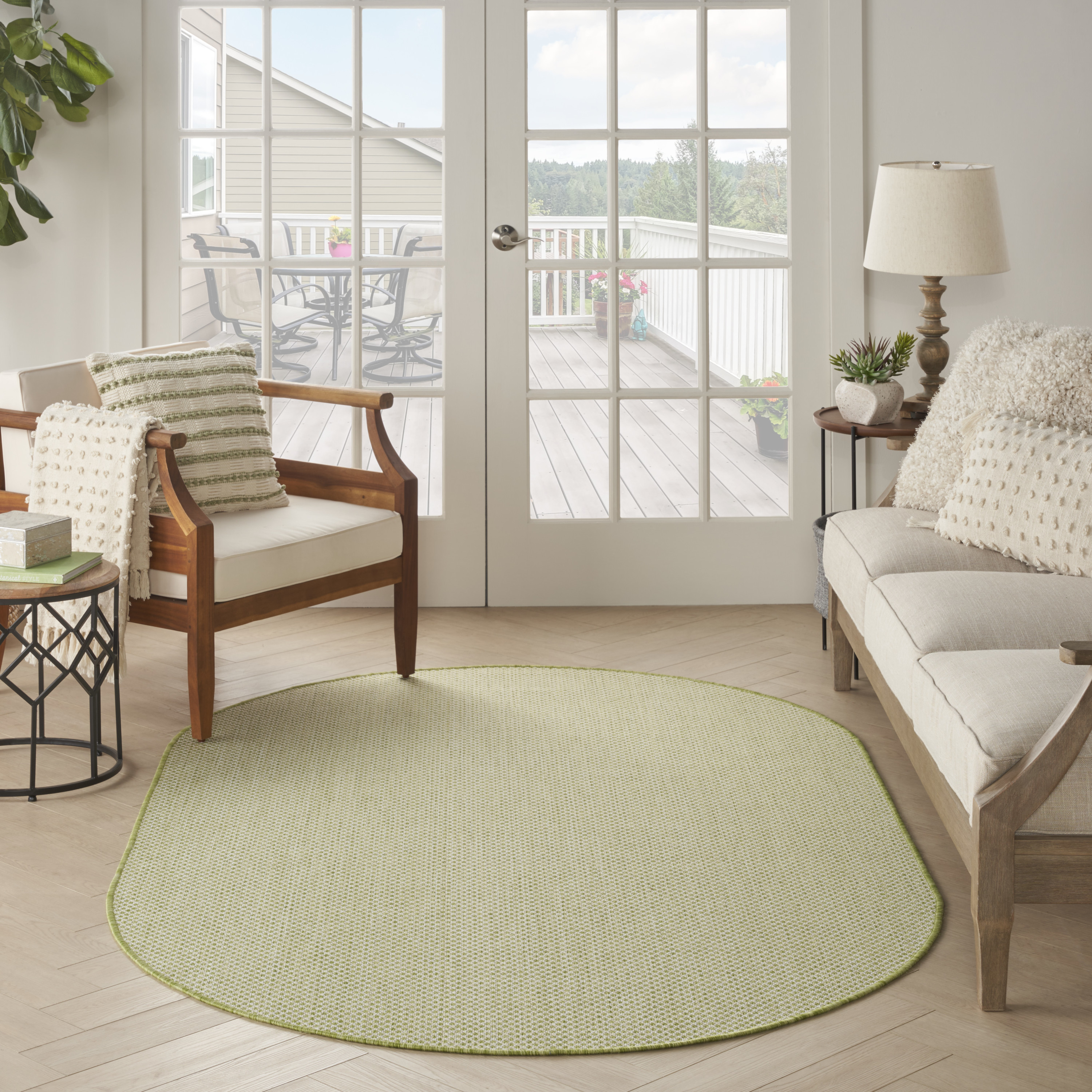 Nourison Courtyard 5' x 8' Oval Ivory Green Modern Rug