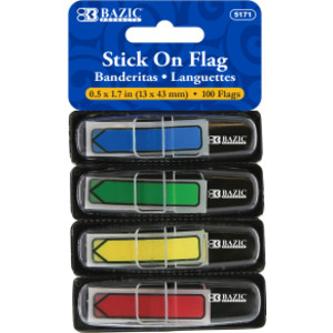Neon Primary Color Printed Arrow Flags with Dispenser, 25 ct., 4/Pack