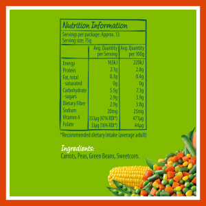  Heinz® Frozen Mixed Veg with Carrots, Peas, Green Beans & Corn Kernels 1kg 
