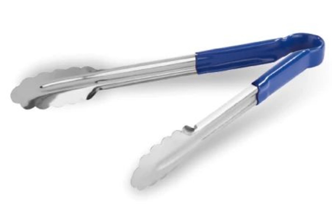 Scalloped tongs 24 cm stainless steel with blue PVC handle