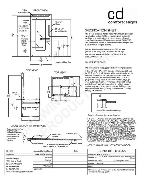 Spec Sheet — Cd Shower Spec Sheet Xsa 4136bf