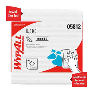 KIM05812, Kimberly Clark, WypAll L30 Heavy Duty, 1/4 Fold, 12.00"x12.50", Synthetic, General Purpose Wipers, White