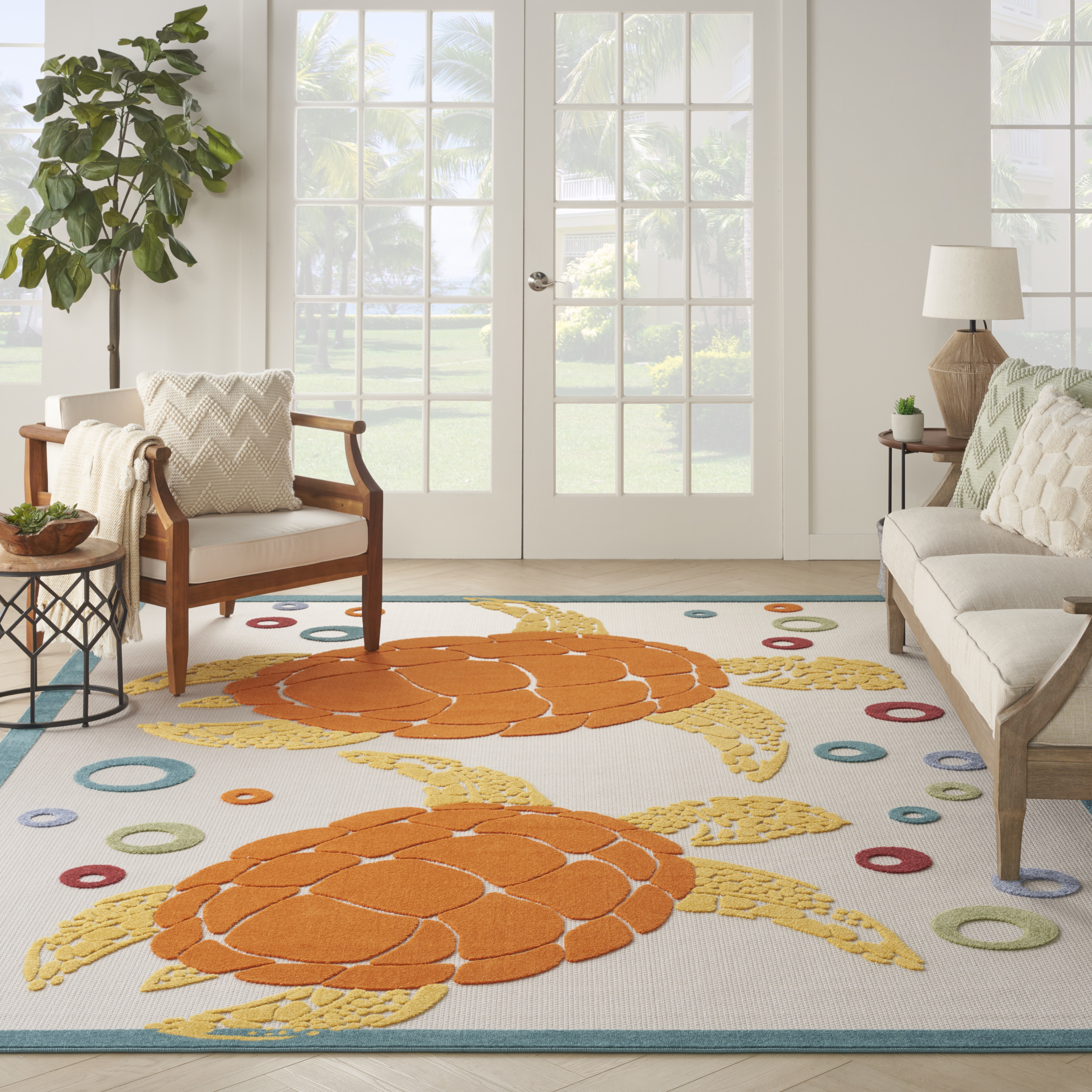 Nourison Aloha 7'10" x 10'6" Teal Multicolor Coastal, Nautical & Beach Rug