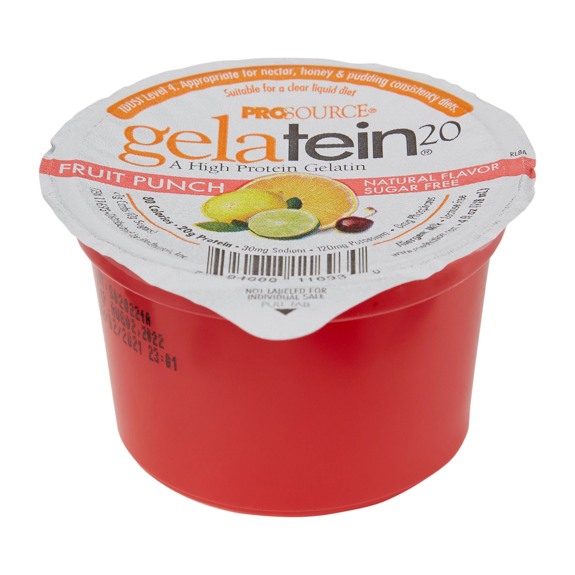 Gelatein® 20 Fruit Punch High Protein Gelatin, 4-ounce cup