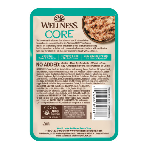 Wellness CORE Tiny Tasters Tuna & Salmon Pate back packaging