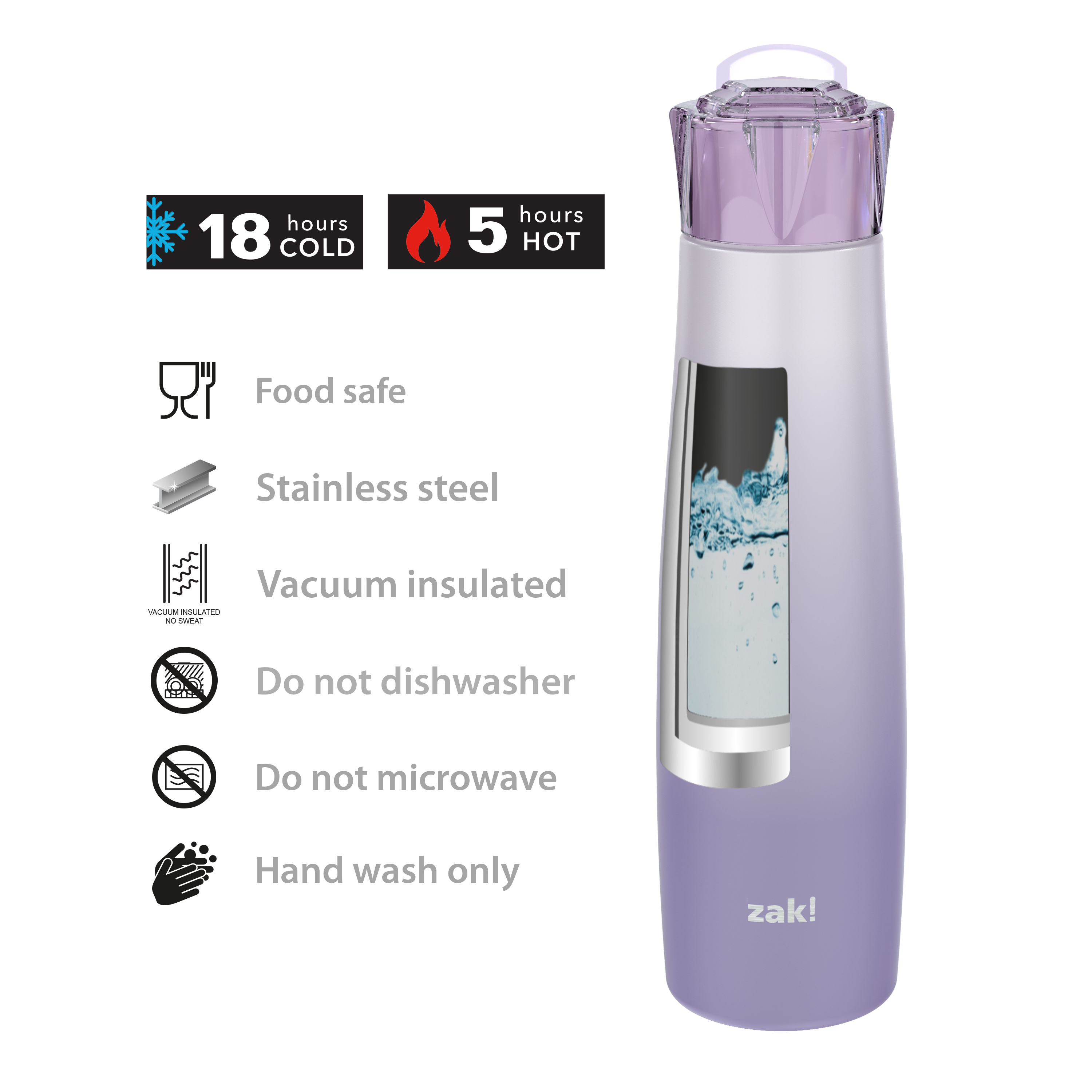 Zak Hydration 20 ounce Double Wall Vacuum Insulated Stainless Steel Water Bottle, Amethyst slideshow image 7