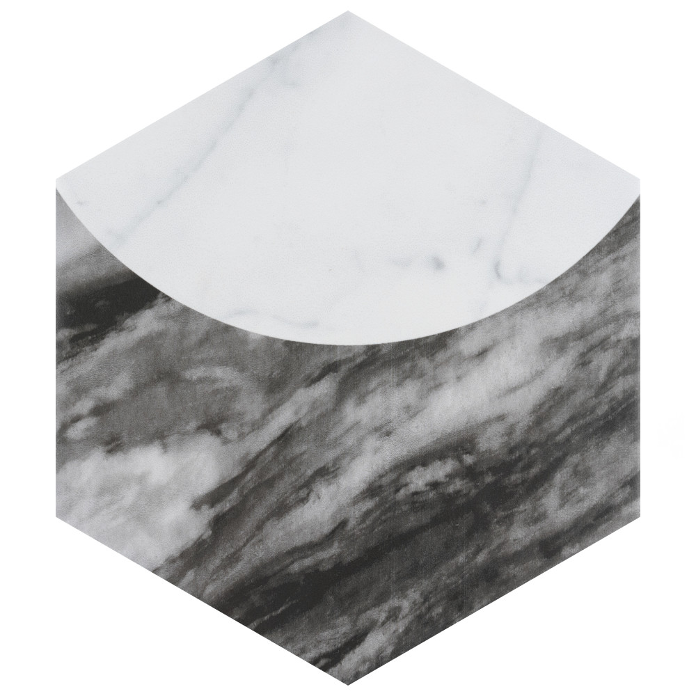 Classico Bardiglio Hex Moon Carrara 7 in. x 8 in. Porcelain Floor and Wall Tile