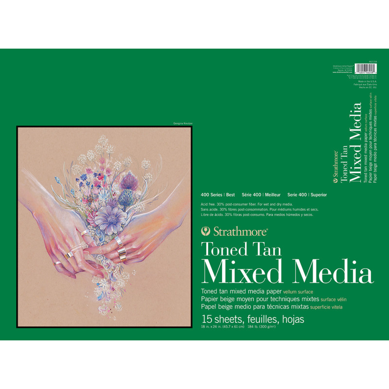 400 Series Mixed Media Pad, Toned Tan, Glue Binding, 15 Sheet, 18x24 inch, 1 Count