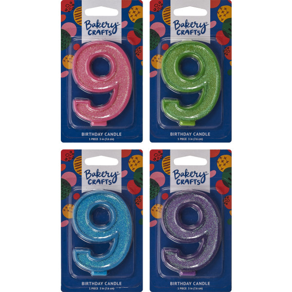 9 Glitter Numeral Candles