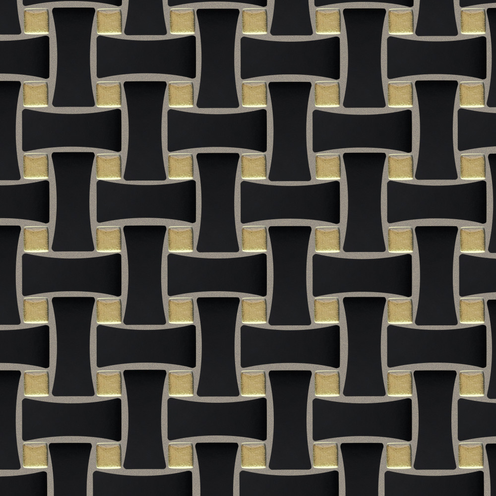 Metro Dog Bone Basketweave Matte Black w/Glass Gold Dot 10 in. x 10 in. Porcelain Mosaic Tile