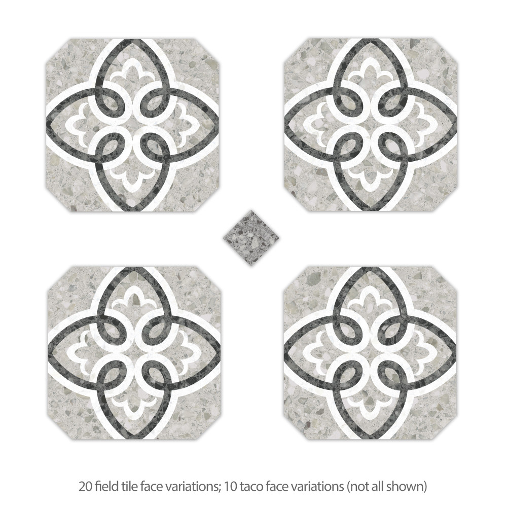 Riviera Octagon Garde Gris with Taco Nero 7-7/8 in. x 7-7/8 in. Porcelain Floor and Wall Tile