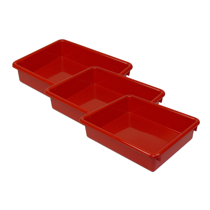 Stowaway® 3" Letter Tray no Lid, Red, Pack of 3