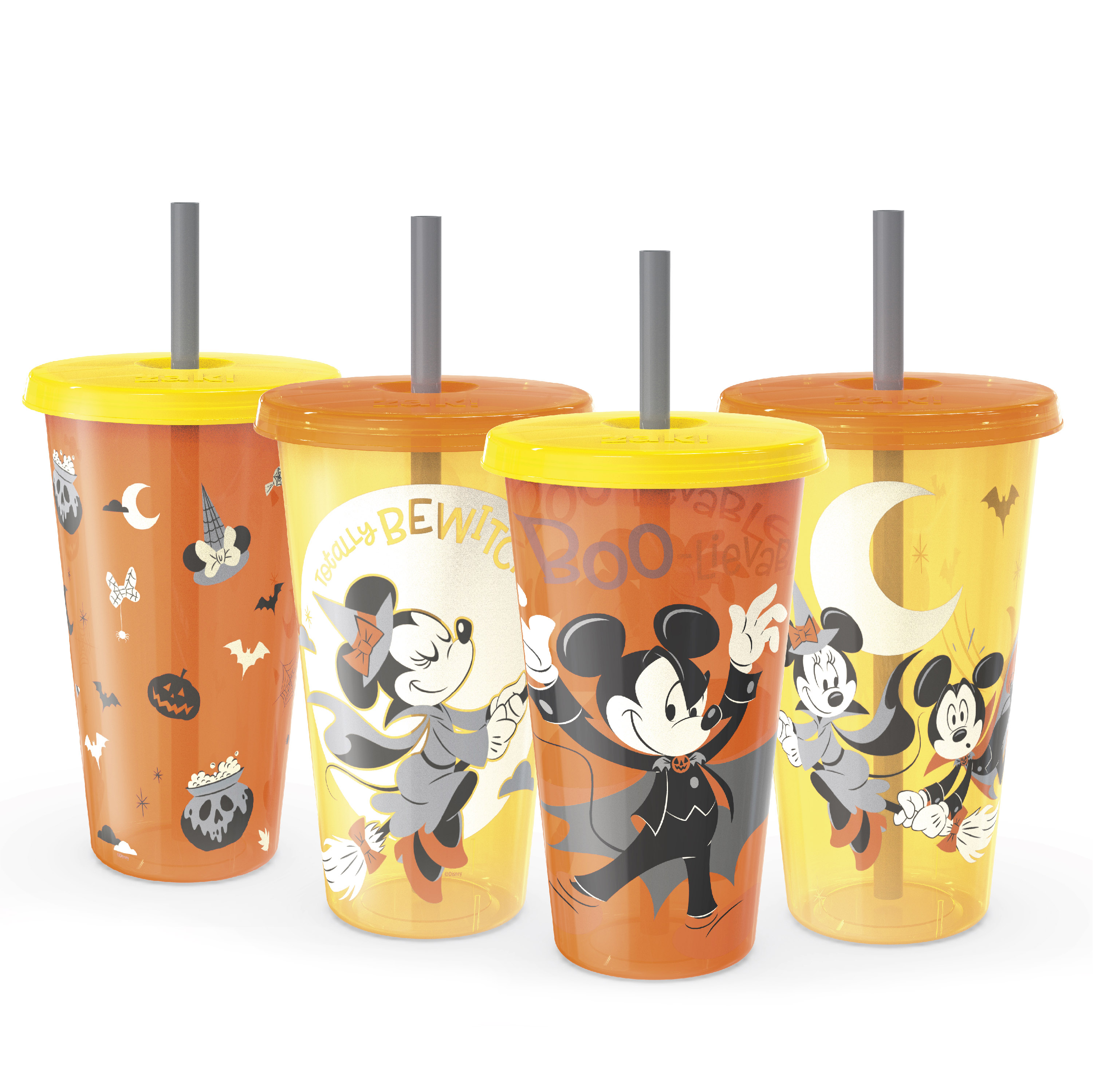 Disney 25 ounce Reusable Plastic Kids Tumbler, Mickey Mouse, 4-piece set slideshow image 1