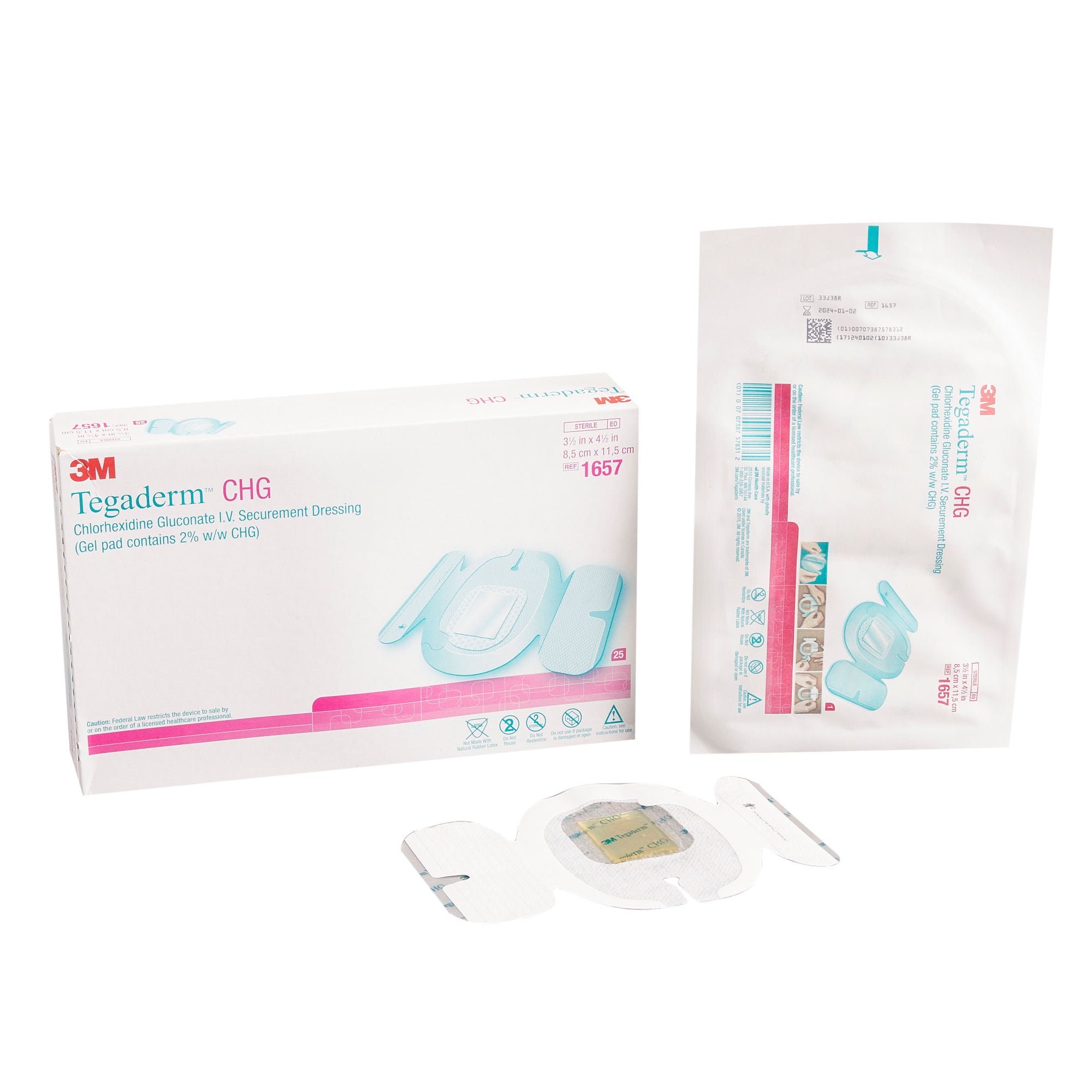 3M™ Tegaderm™ CHG I.V. Securement Dressing, 3½ x 4½ Inch