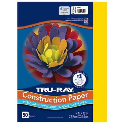 Tru-Ray Premium Heavyweight Construction Paper, Yellow, 9"x 12", 50 Sheets