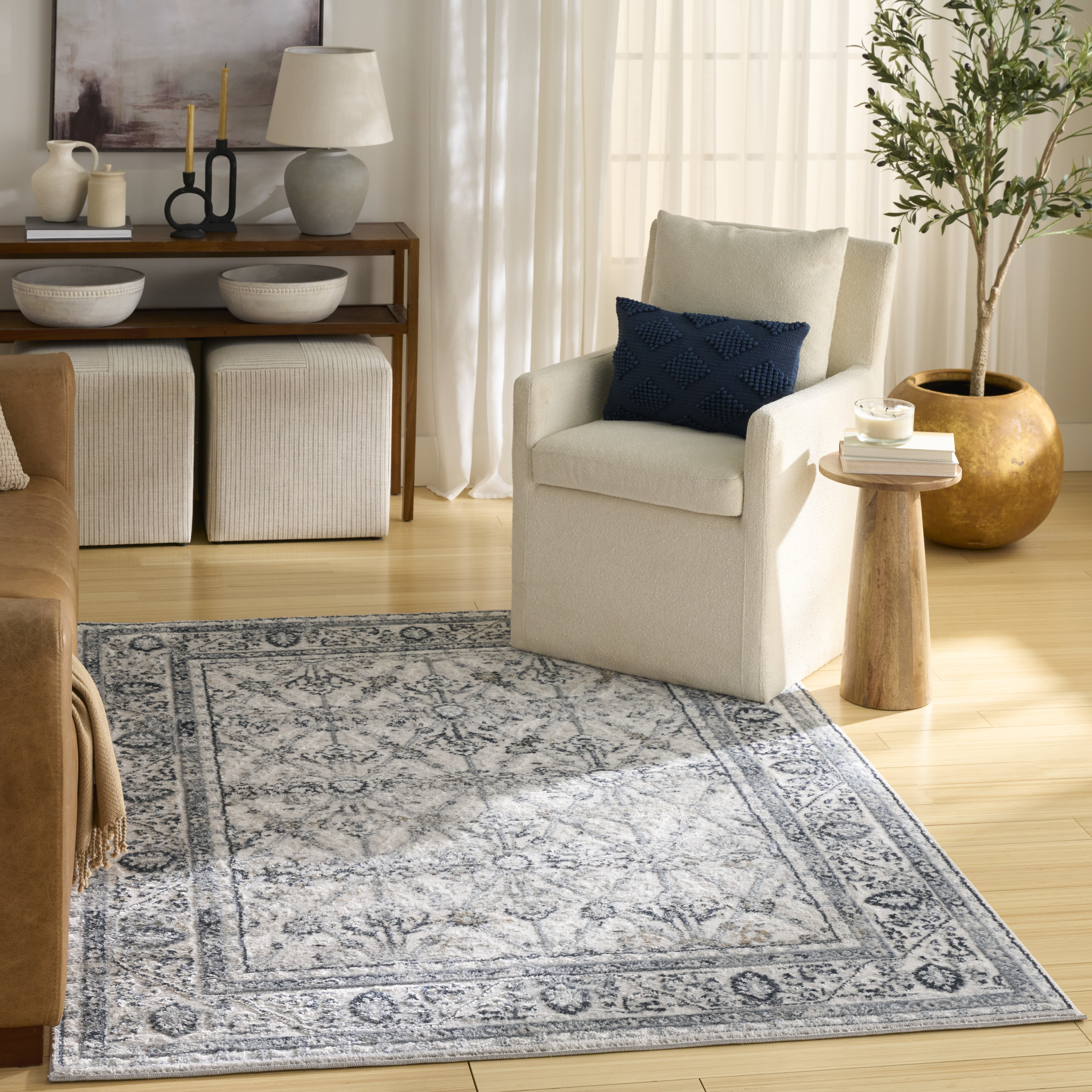 Nourison Dekor 4' x 6' Grey Navy Vintage Indoor Rug