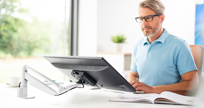 Find the perfect view for what you do with gas spring movement and flexible joints.