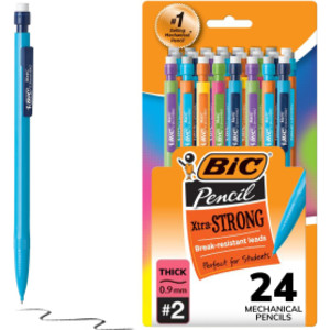 Xtra-Strong Thick Lead Mechanical Pencil, With Colorful Barrel Thick Point (0.9mm), 24-Count Pack, Mechanical Pencils With Erasers