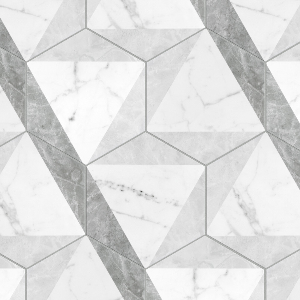 Classico Carrara Hexagon Peak 7x8 Hexagon Porcelain Floor and Wall Digital Pattern